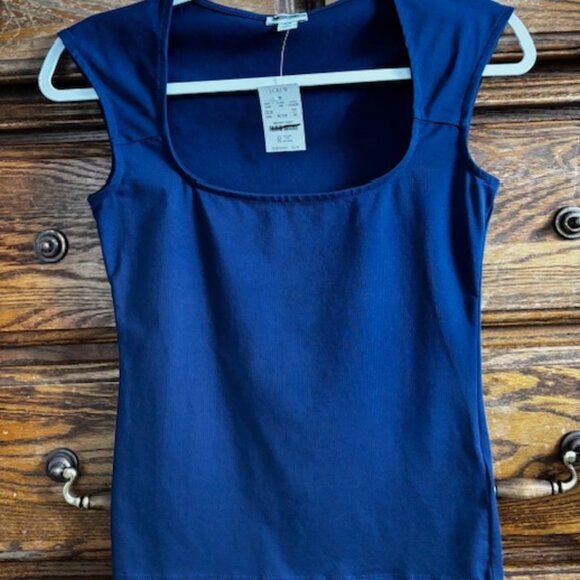 J. Crew Cap-Sleeve Stretch Cotton-Blend Squareneck Tank Top in Antique Navy - Picture 4 of 5